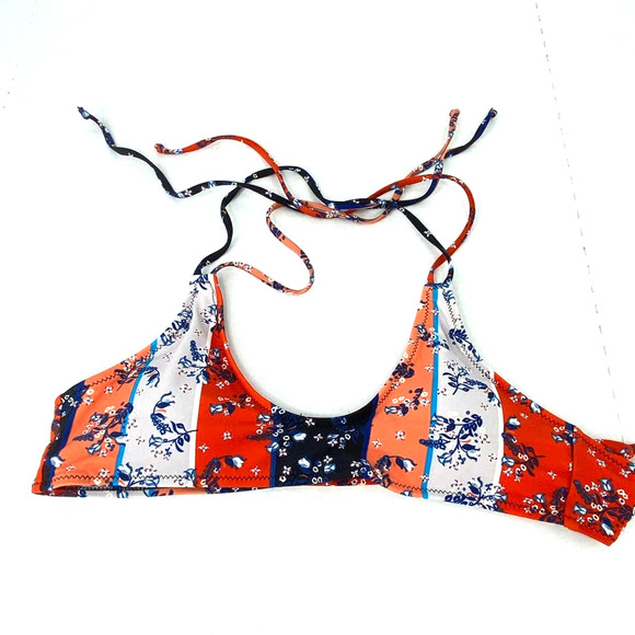 Bikini Top Junior Teens Large Floral Striped Swim Padded Halter String Swimsuit - Picture 1 of 5